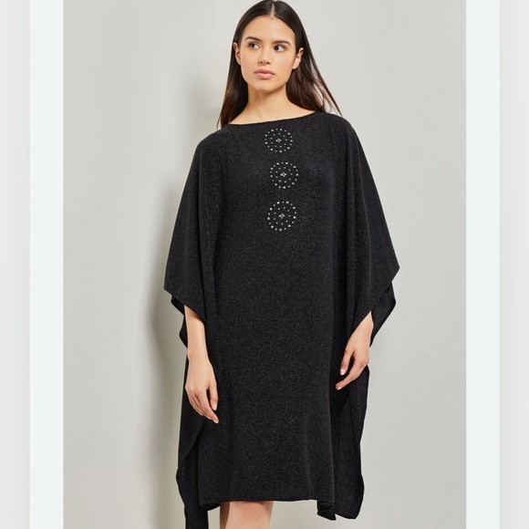 Misook Small Black Studded Cape Dress ~ Metallic Oversized Modern Cocktail - Picture 1 of 9
